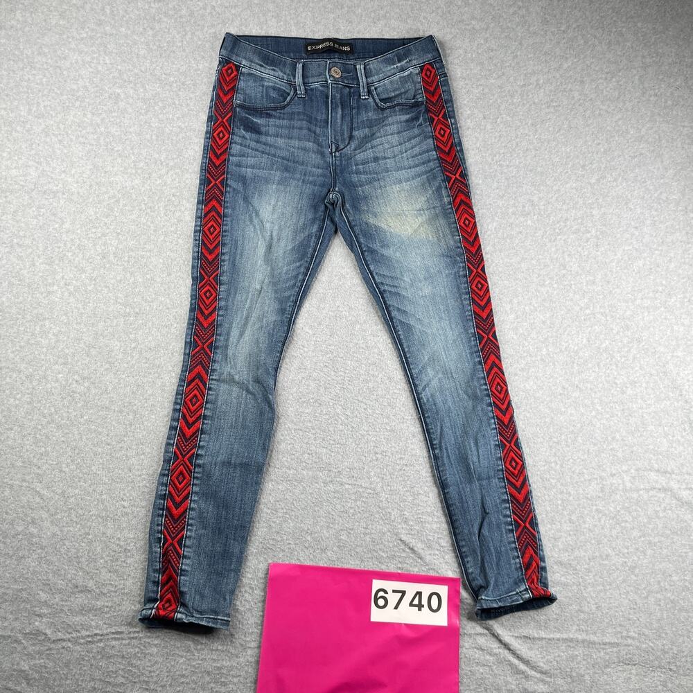 Express Legging MIA Mid Rise Denim Jeans Stretch Womens Size 2S Embroidered